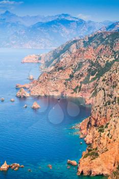 South Corsica. Vertical coastal landscape. Gulf of Porto, view from Capo Rosso