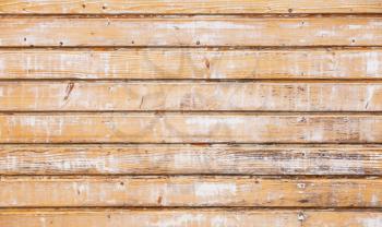 Old wooden wall with peeling yellow paint layer, detailed background photo texture