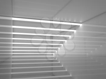 Abstract empty interior background with shining decorative lights linear, contemporary minimal open space design template, 3d illustration