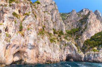 Coastal landscape with rocks of Capri island, Mediterranean Sea, Italy