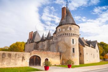 Facade of Chateau de Fougeres-sur-Bievre, medieval french castle in Loire Valley. It was built in 15 century