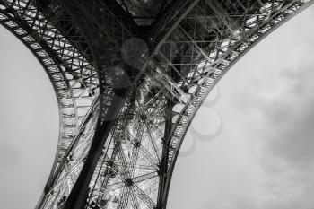 Monochrome photo of the Eiffel tower bearing, retro style effect