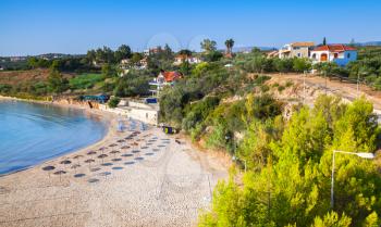 Landscape of Bouka Beach in summer morning, popular touristic resort destination of Zakynthos, Greek island in the Ionian Sea