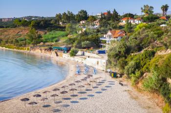 Bouka Beach in summer morning, popular touristic resort destination of Zakynthos, Greek island in the Ionian Sea