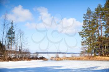 Spring Finnish landscape. Saimaa lake, Imatra, Finland