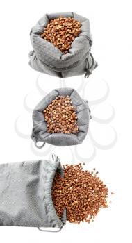 Bags with buckwheat isolated on a white