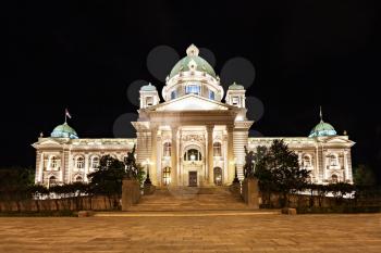 National Assembly at the night, Belgrade, Serbia