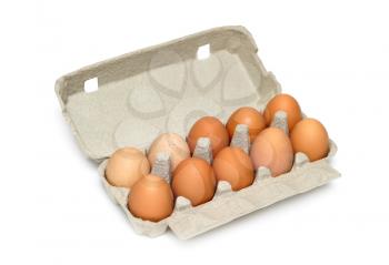 Eggs in the box isolated on white