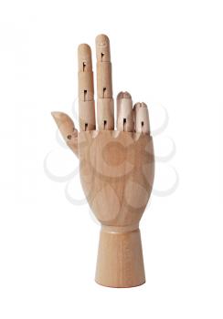 Wooden hand isolated on a white background