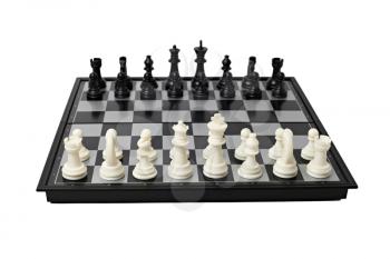 Chess board with figures isolated on white background