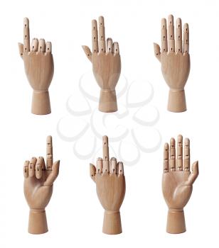 Wooden hand isolated on a white background 