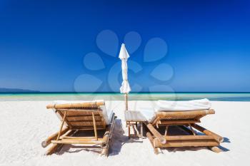 Sun beds on the lonely beach, Boracay