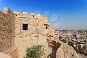 Fort in Jaisalmer, India. Jaisalmer the golden city stands on a ridge of yellowish sandstone.