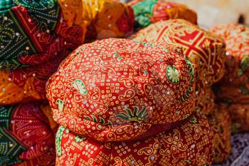 Rajasthan turbans on the market, Jaislamer, India