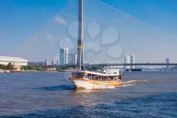Local transport boat on Chao Phraya River in Bangkok, Thailand