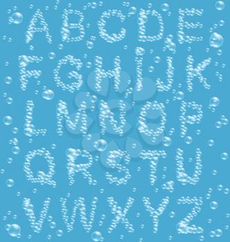Air Bubbles Alphabet on Blue Background