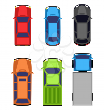 Multicolored car collection isolated on white background