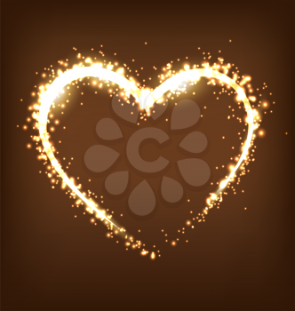 Sparkling heart on brown background