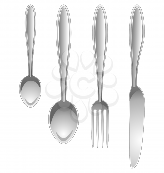Silver kitchen table utensils isolated on white background