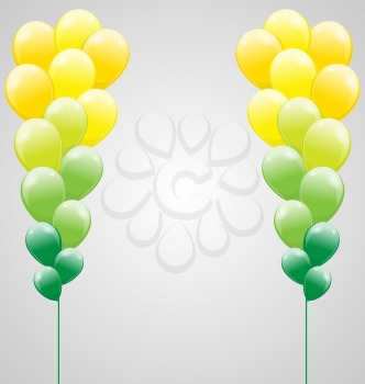 Green and yellow air balls like grapes on gray background