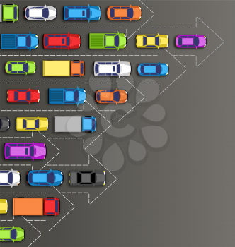 Road background with multicolored cars isolated on gray background