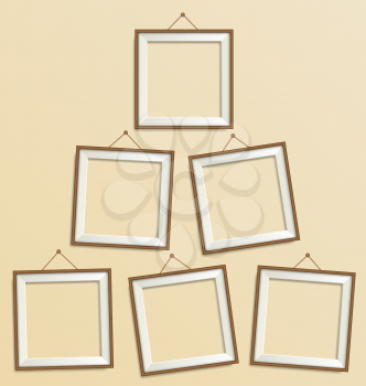 Six blank wooden modern frame isolated on beige background