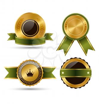 Golden Green Black Premium Quality Best Labels Collection Isolated on White Background
