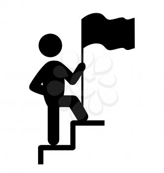 People Man with Flag on Stair Flat Icons Pictogram Isolated on White Background