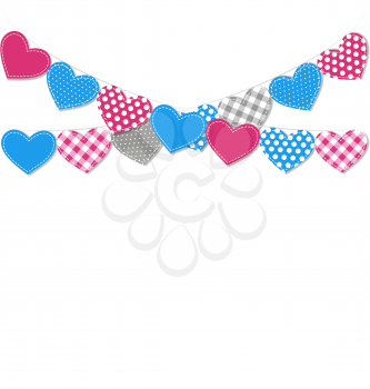 Stitched hearts buntings garlands isolated on white background
