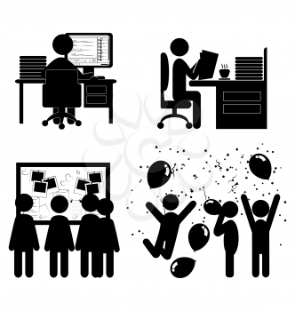 Set of flat office internal communications icons isolated on white background