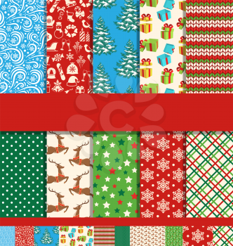 Set of 10 Seamless Bright Fun Christmas Patterns