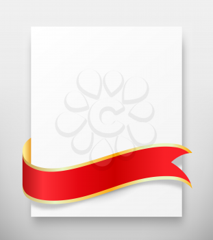 Celebration Paper Greet Card with Red Festive Ribbon on Grayscale Background