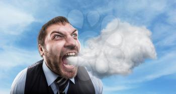 Furious businessman is going to eat a cloud