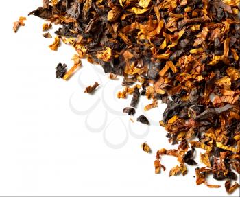 Closeup of smoking tobacco. Isolated on white