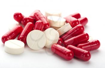 Heap of red and white medicines