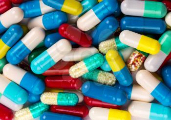 Many colorful medicines. Background or texture