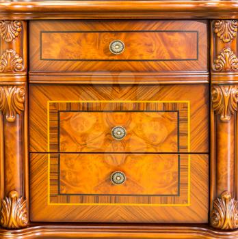 Retro wooden drawer. Closeup view