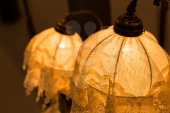 Vintage lamps closeup in yellow color