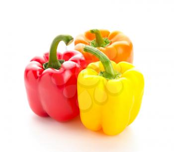 Three different Peppers. Isolated over white. Fresh vegetables.