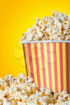 Close-up shot of large bucket of popcorn
