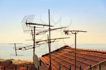 Many antennas and satelites on the roof, Portugal