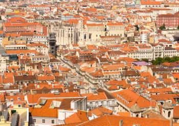 View of the beautiful city with houses with orange roof Portugal