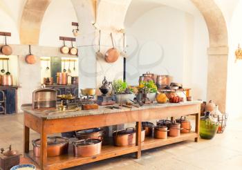 Kitchen interior with old kitchenware