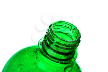 Green plastic water bottle isolated on white