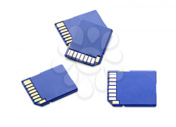 Four sd memory cards for camera or computer on white background