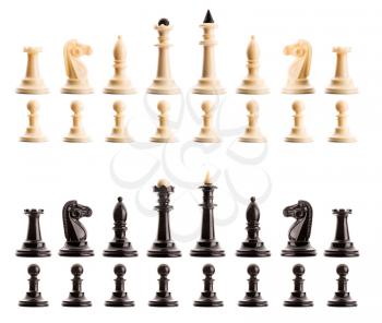 Chess figures in ranges isolated on white background