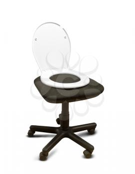 White toilet seat lid on the black spinning chair