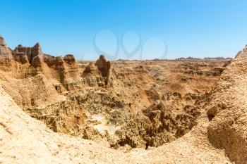 Scenic view of Rock formations in sunny day, Badlands National Park, South Dakota USA