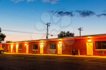 Sunset in touristic motel. USA car traveling