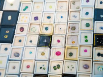 Gemstone jewelery collection closeup, Sri Lanka treasures. Ceylon precious jewels